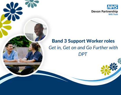 NHS career development graphic about routes into Band 3 Support Worker roles